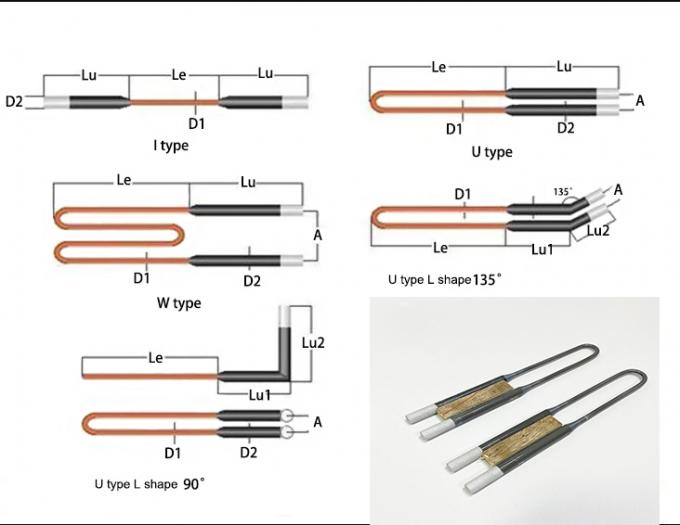 فرن موليبدينوم ديزيليسيد موسي2 سخان L W U نوع مخصص 1500C 10